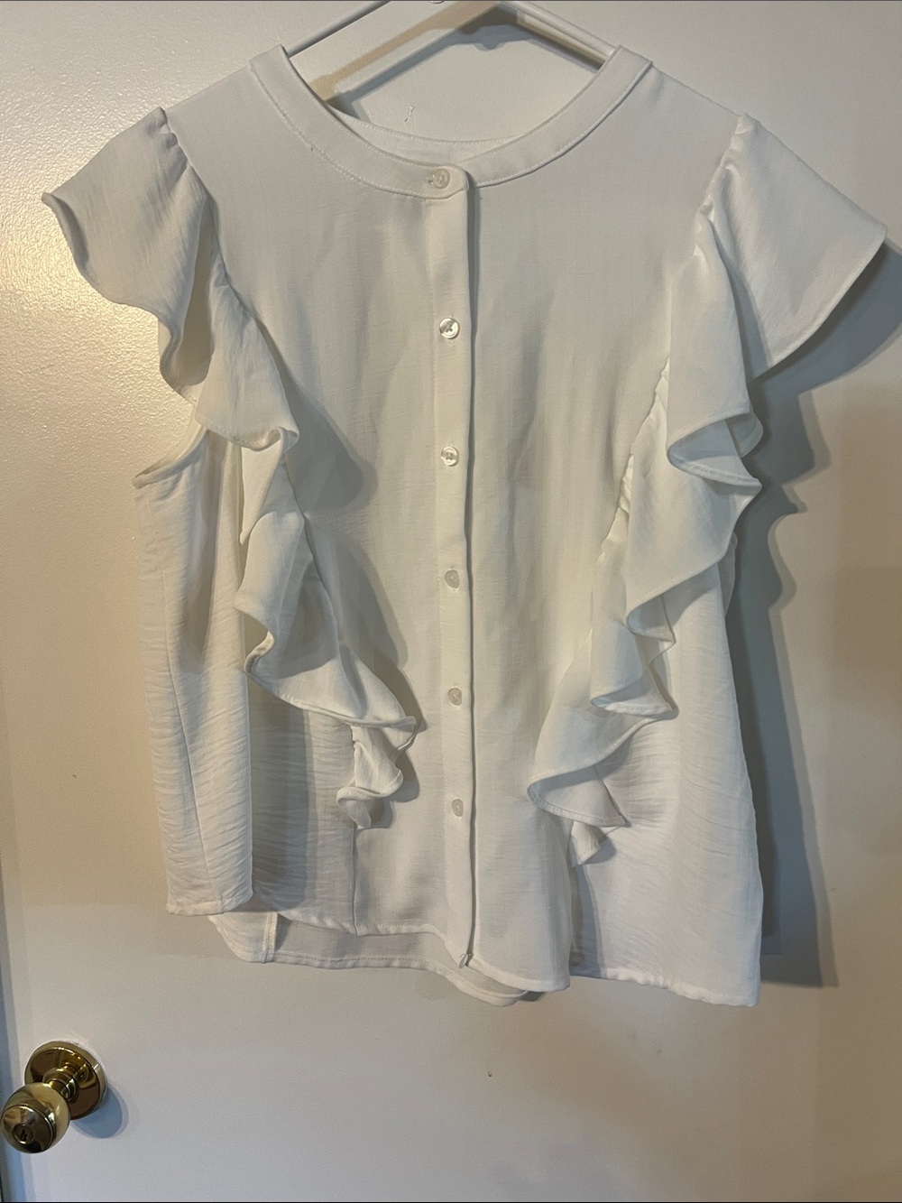 a new day White Ruffle Button-Front Blouse